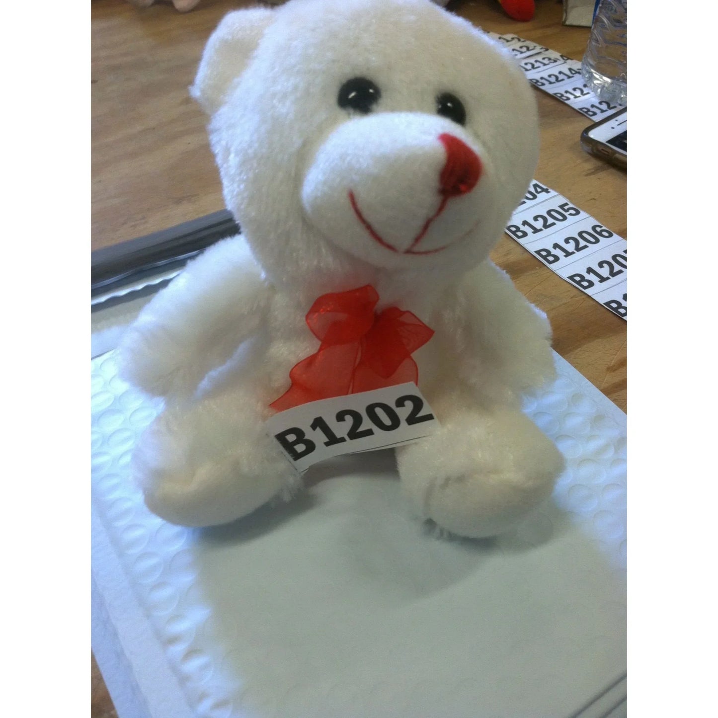 Small White Plush Stuffed Animal Bear wearing Red Bow - about 6 inches - A+ Stuff