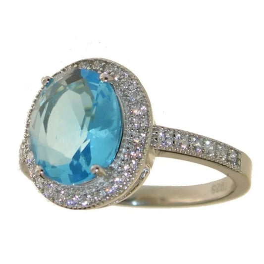 Brilliant Oval 3.60 Carat Blue Topaz Ring - Size 7.5 - Sterling Silver Setting - A+ Stuff