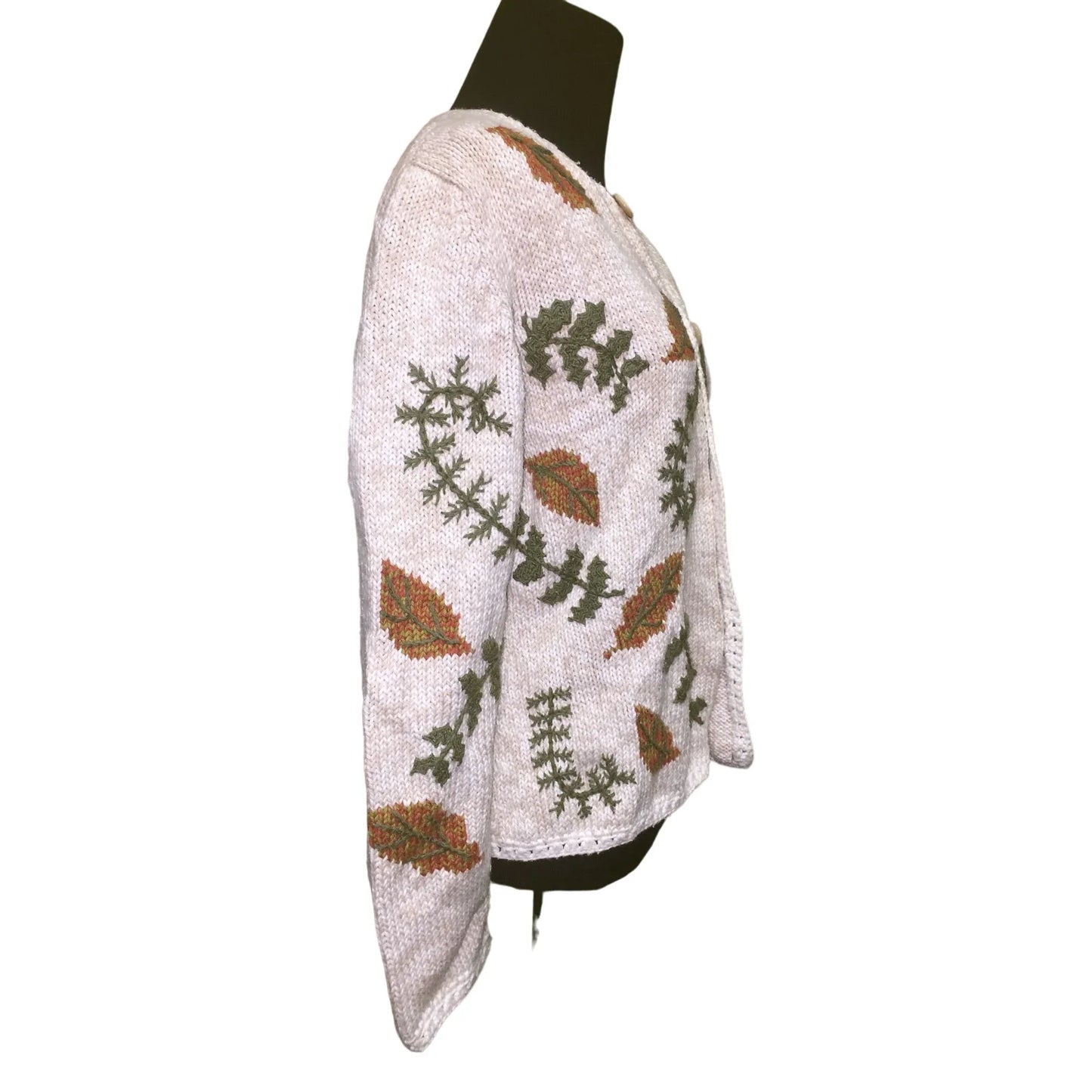Hampton Isles by Jacs - Womens size S - sweater - Ivory white with leaves and twigs - A+ Stuff