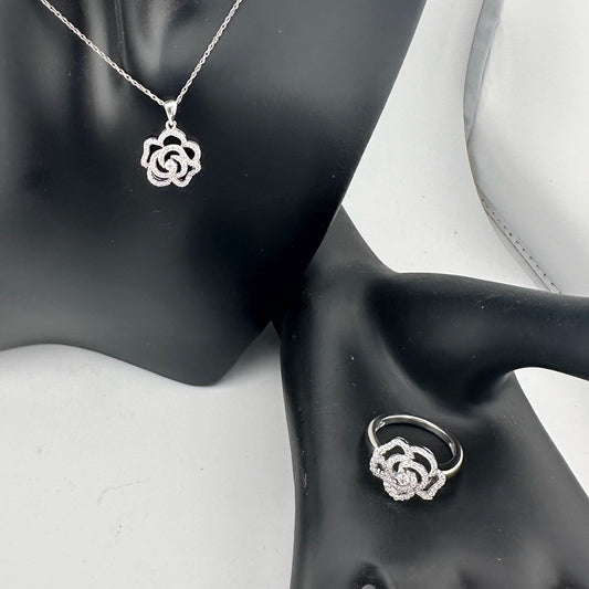 Shining White Sapphire Ring and Pendant Set - Sterling Silver with 18" Chain - Beautiful!