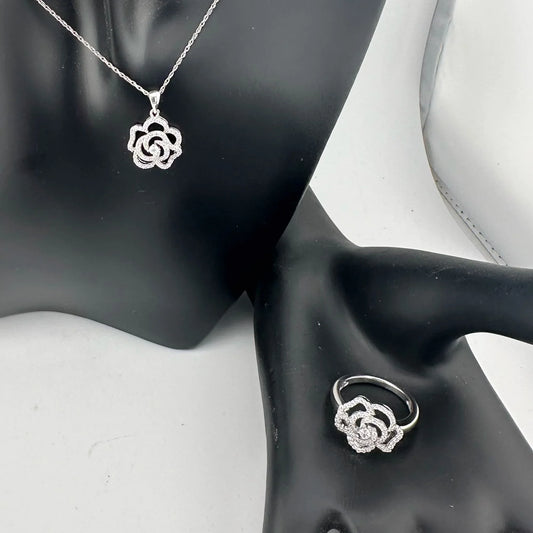 Shining White Sapphire Ring and Pendant Set - Sterling Silver with 18" Chain - Beautiful! - A+ Stuff