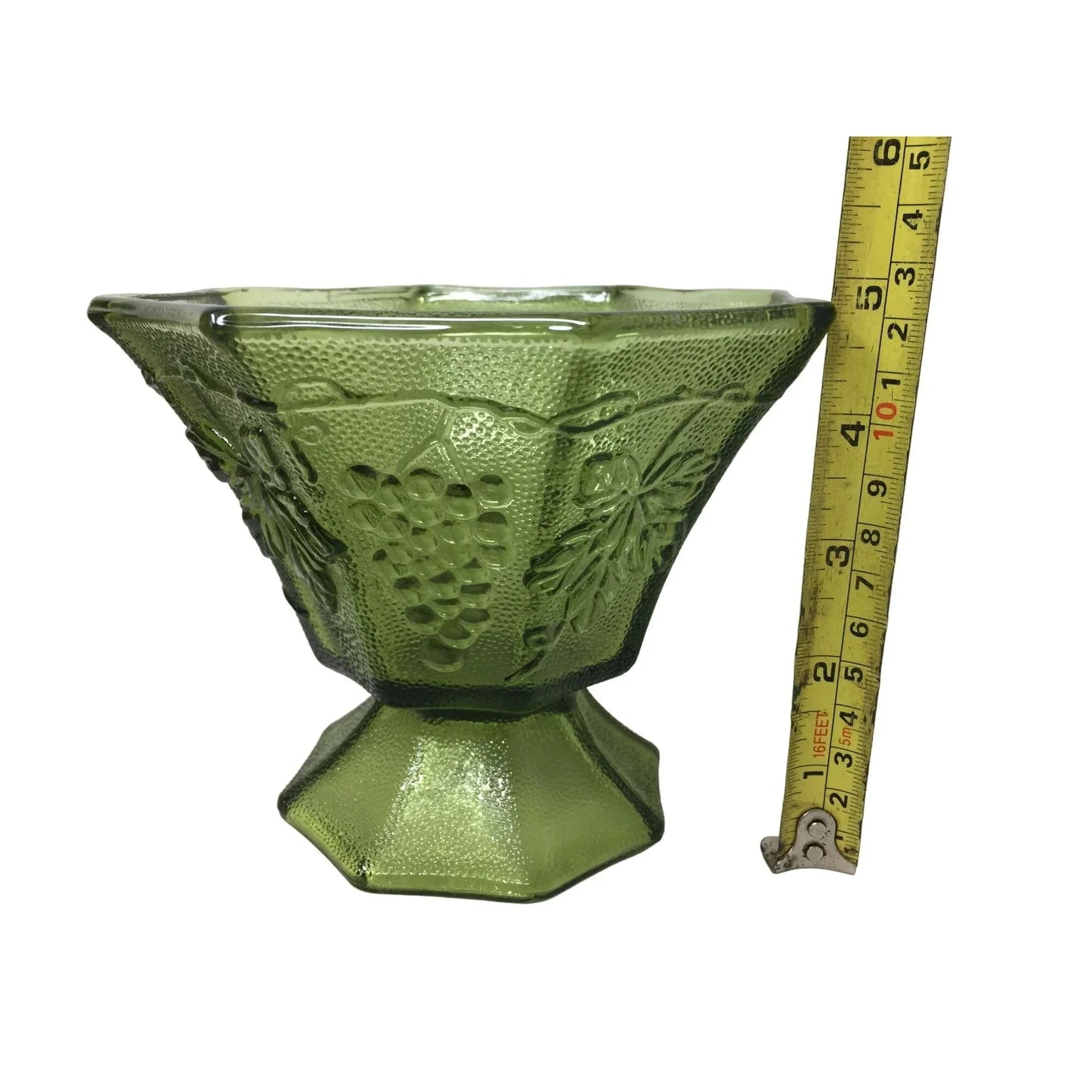 Anchor Hocking Green Glass Candy Dish and Vase With Grapes and Leaves anchor hocking A+ Stuff