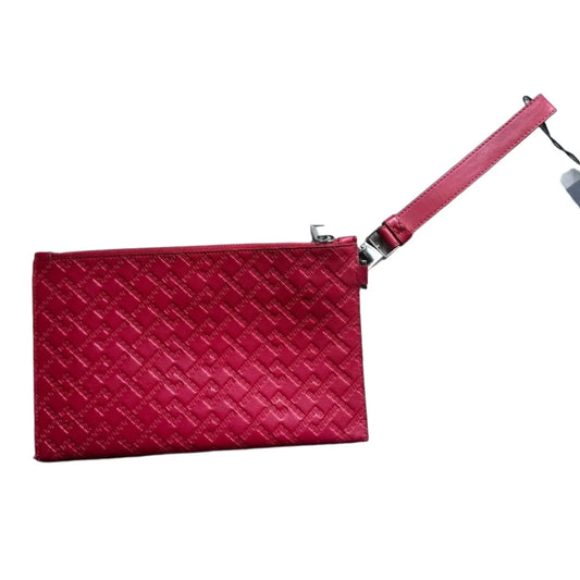 Versace Large Red Logo Print Leather Wristlet Clutch - A+ Stuff