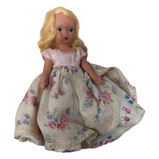 Vintage Collectible Nancy Ann Storybook Doll with Blonde Hair & Floral Printed Dress On A+ Stuff A+ Stuff