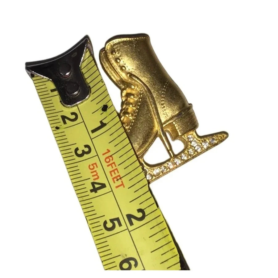 Vintage Minimalist Gold Tone Rhinestone Ice Skate Brooch Pin - A+ Stuff