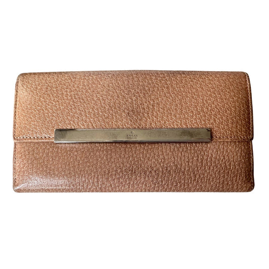 Gucci Beige Pebbled Leather Long Wallet