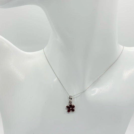 Natural Ruby Flower Necklace with Pendant - Sterling Silver - Simply Beautiful! - A+ Stuff