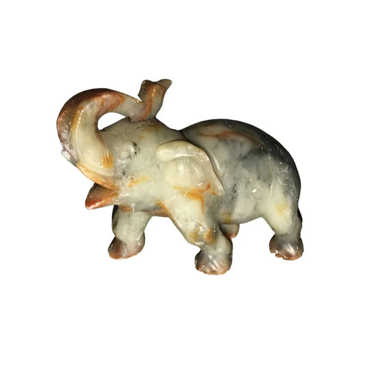 Small 3" Smiling Hand Carved Stone Elephant Figurine/Sculpture - Trunk up for Luck - A+ Stuff