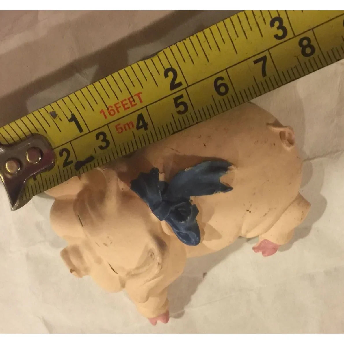 Vintage Refrigerator Magnet RECLINING PIG with BLUE BOW - A+ Stuff
