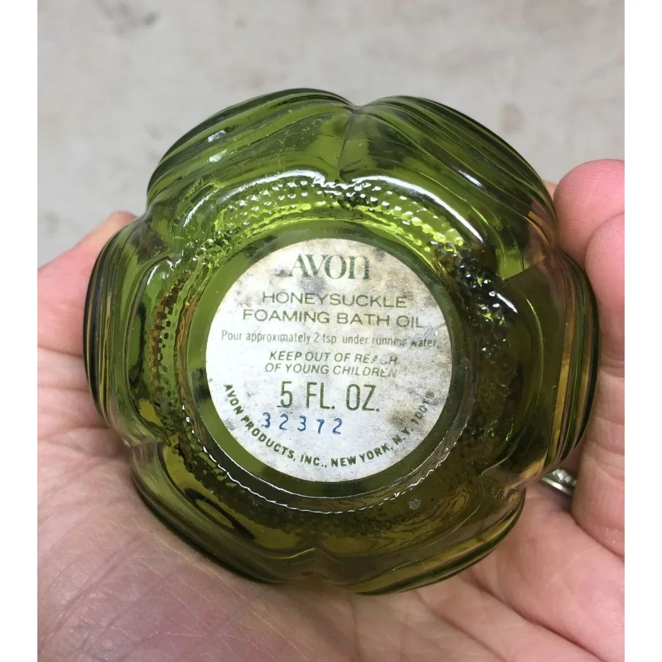 Vintage Green Glass Avon Honeysuckle Foaming Bath Oil Bottle - EMPTY - A+ Stuff