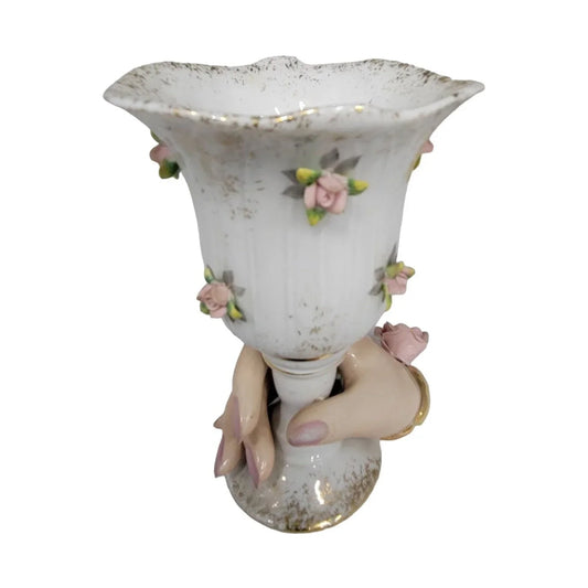 Porcelain Hand Holding Large Cup , Pink Nail Polish, Rose Bracelet Rosettes - Vase or Holder Gold Accents Mid-century Lefton China Lefton China A+ Stuff