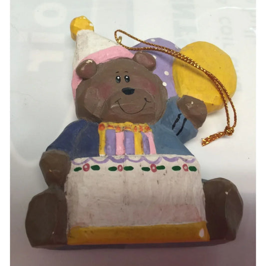 Vintage Birthday Teddy Bear Wearing Birthday Hat, Holding Balloons Christmas Ornament - A+ Stuff