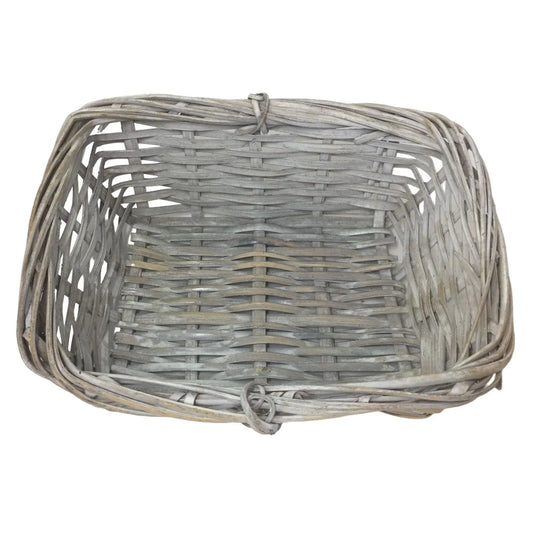 Rustic Distressed White Rectangular Basket - Approx. 10" long x 8" - woven wood basket - A+ Stuff