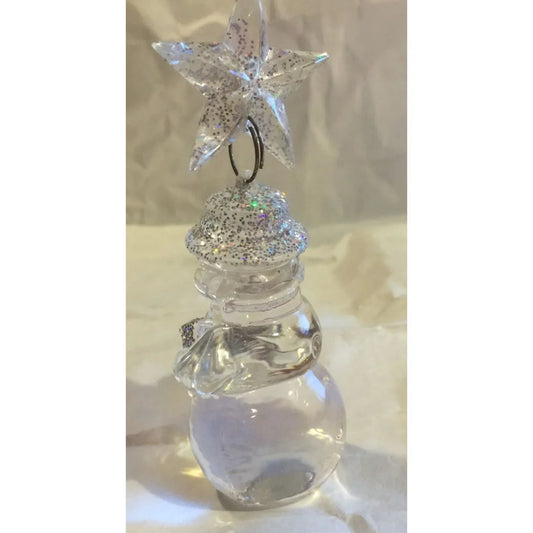 Vintage Clear Sparkly Snowman Christmas Tree Ornament- 3 inches - A+ Stuff
