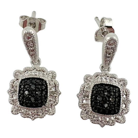 Elegant Black and White Diamond Cluster Dangle Earrings - A+ Stuff