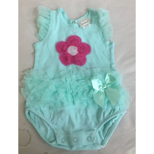 Kyle & Deena 0-3M Baby Girl Blue Onesie With Pink Flower - A+ Stuff