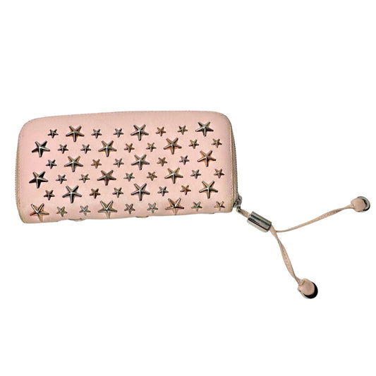 Jimmy Choo Filipa Zip-Around Long Wallet in Pink Leather w Bronze/Gold and SIlver Star Studs