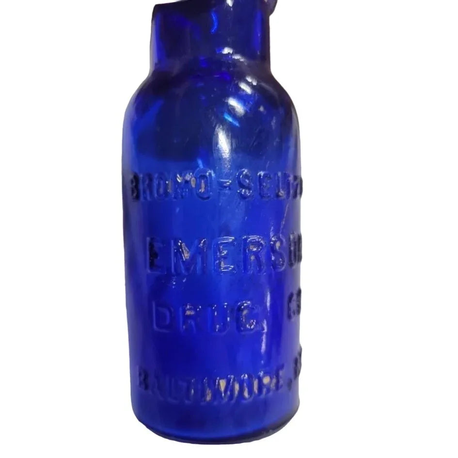 Vintage Emerson Drug Co. Baltimore MD Bromo-Seltzer Cobalt Blue Glass Bottle - A+ Stuff