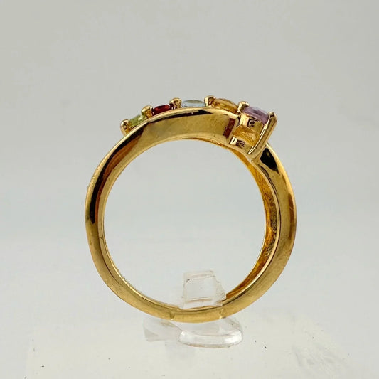 Mother's Multi-Gemstone Bypass Ring - Sterling Silver with 14kt Gold Overlay Size 7 - A+ Stuff