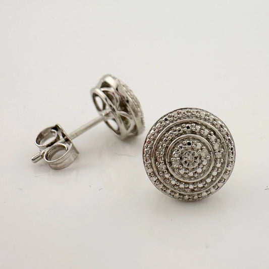 Radiant Double Beaded Diamond Stud Earrings in Sterling Silver - A+ Stuff