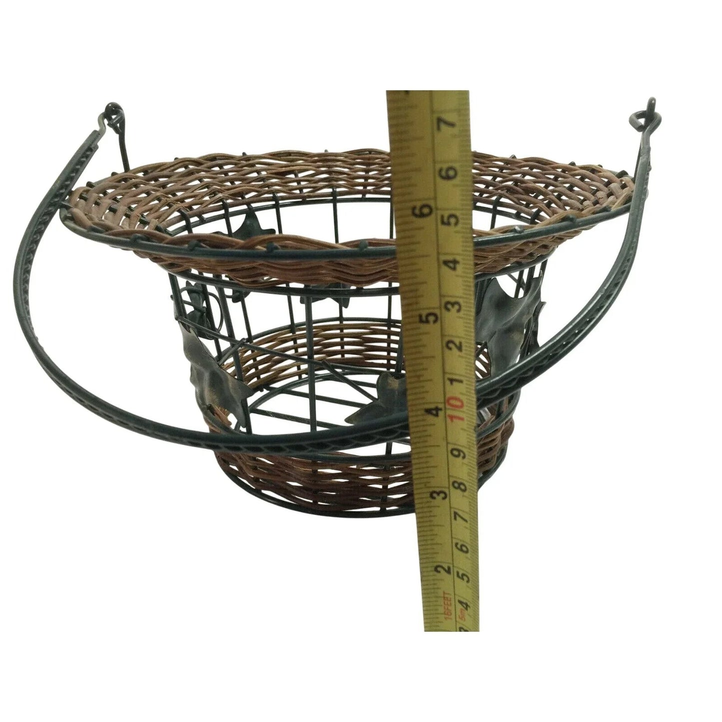 Decorative Metal Wire Basket w Wicker & Tall Handle - Metal Leaves - Unbranded - decorative home accents - A+ Stuff