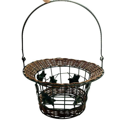 Decorative Metal Wire Basket w Wicker & Tall Handle - Metal Leaves - Unbranded - decorative home accents - A+ Stuff