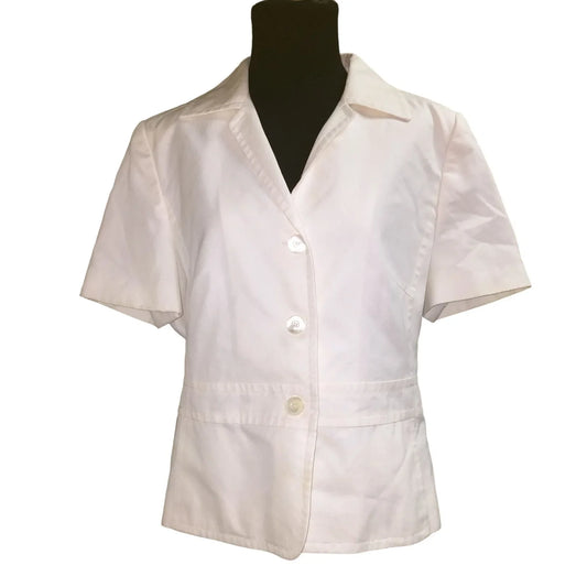 Louis Feraud Women's White Buttoned & Collared Shirt Size 10 - A+ Stuff