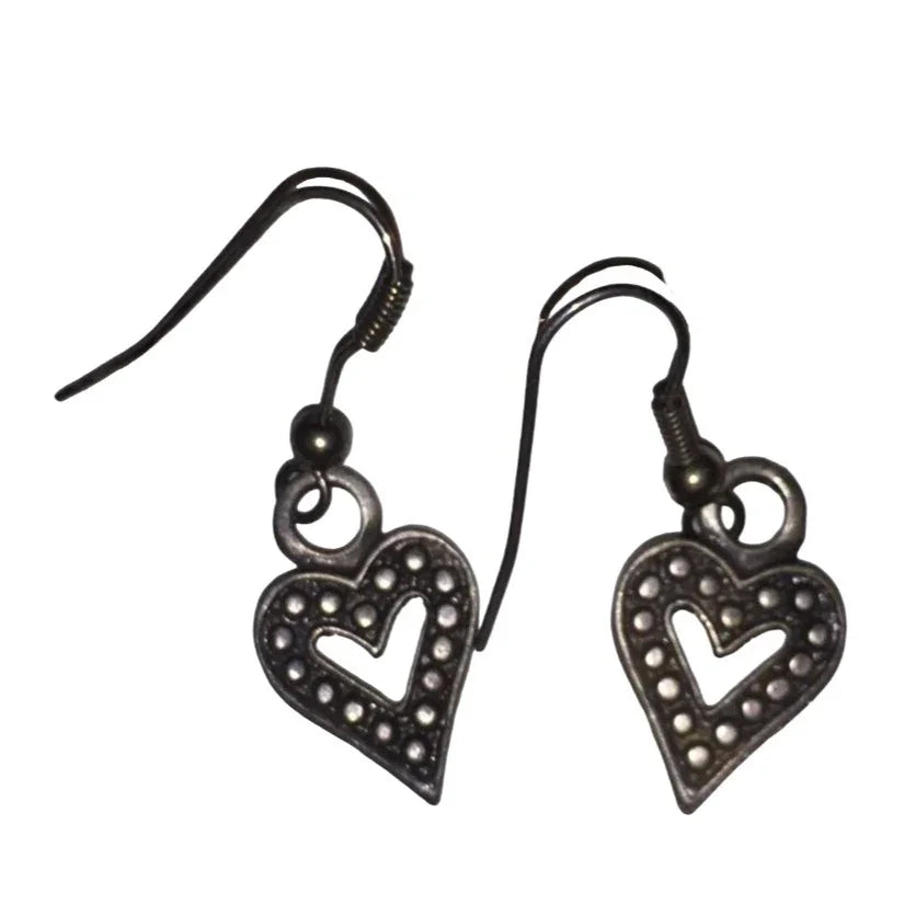 Womens Dangly Silver Metal Cut Out Heart Earrings - A+ Stuff