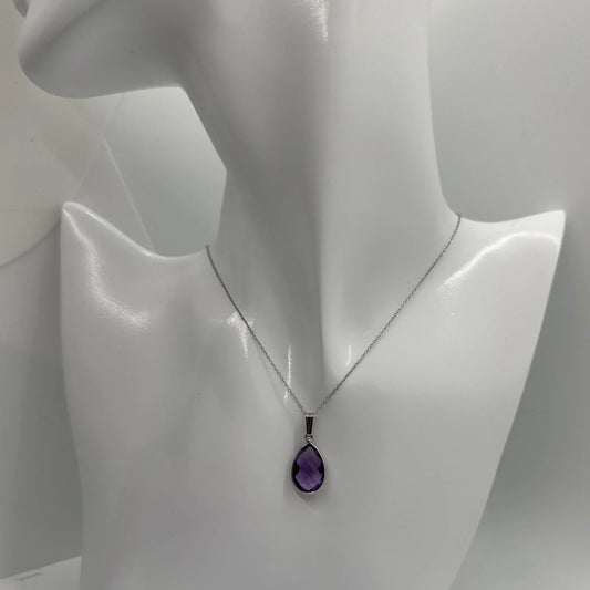 Beautiful Pear Cut 6.05 Ct Purple Amethyst Pendant - Sterling Silver with Chain - A+ Stuff