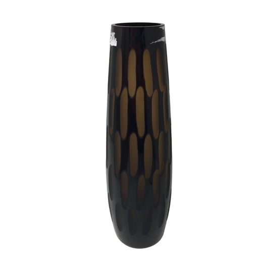 Vintage Black Slender Textured Glass Vase - 12'' Tall - A+ Stuff