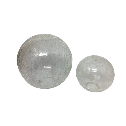Two Vintage Sphere Shaped Clear Crackle Art Vases/Home Decor Pieces - A+ Stuff