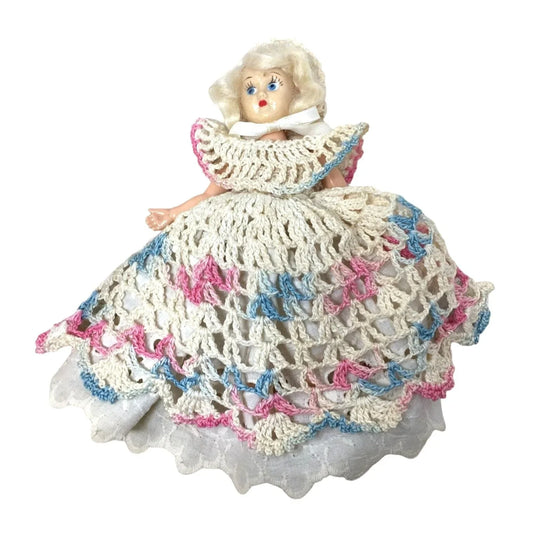 Vintage Collectible Doll Blonde Hair/Blue Eyes, Wearing Pretty Hand Crocheted Dress -- A+ Stuff Collectible Doll