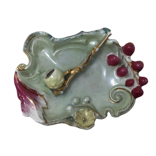 Small Vintage Ceramic Green and Gold Rimmed Accent Plate/Dish A+ Stuff A+ Stuff