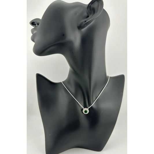 Brilliantly Beautiful 2.40ct Lab Created Emerald Halo Pendant - Sterling Silver - A+ Stuff