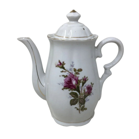 Vintage Ceramic Lidded Tea Pot with Handle- Flowers Printed on front/back- Music box But does not Play music A+ Stuff A+ Stuff