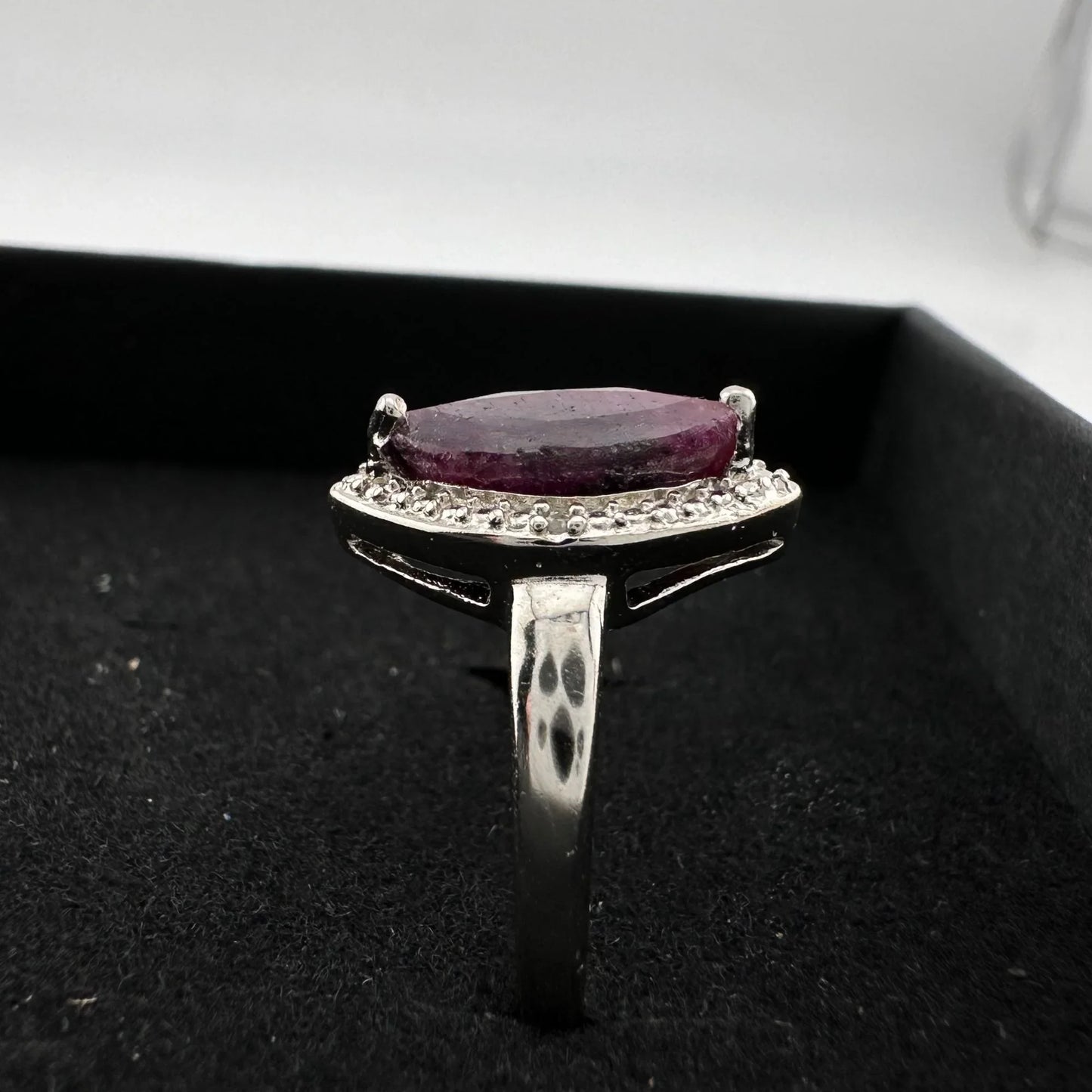 Marquise Cut Garnet & Diamond Ring - Sterling Silver - Size 7 - A+ Stuff