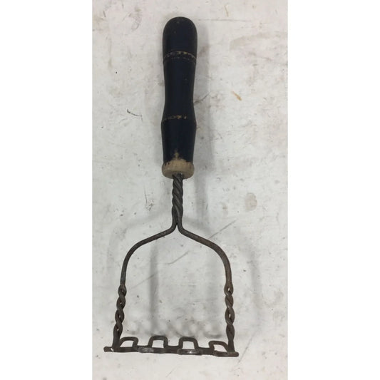 Heavy Twisted Wire Double Wavy Base Vintage Potato Masher Long Wood Handle - A+ Stuff