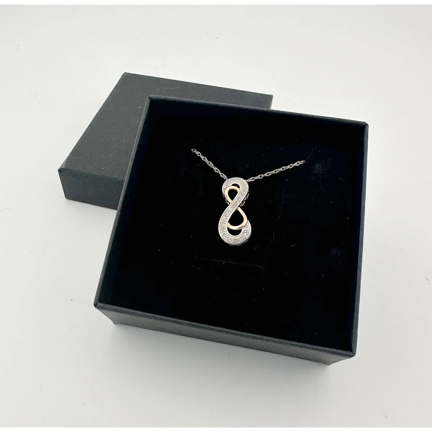 Beautiful INFINITY Necklace - 14kt Gold & Sterling Silver with Natural Diamonds - A+ Stuff