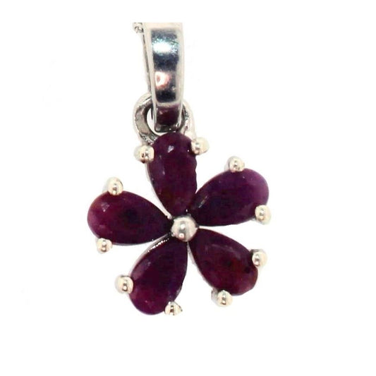 Natural Ruby Flower Necklace with Pendant - Sterling Silver - Simply Beautiful!