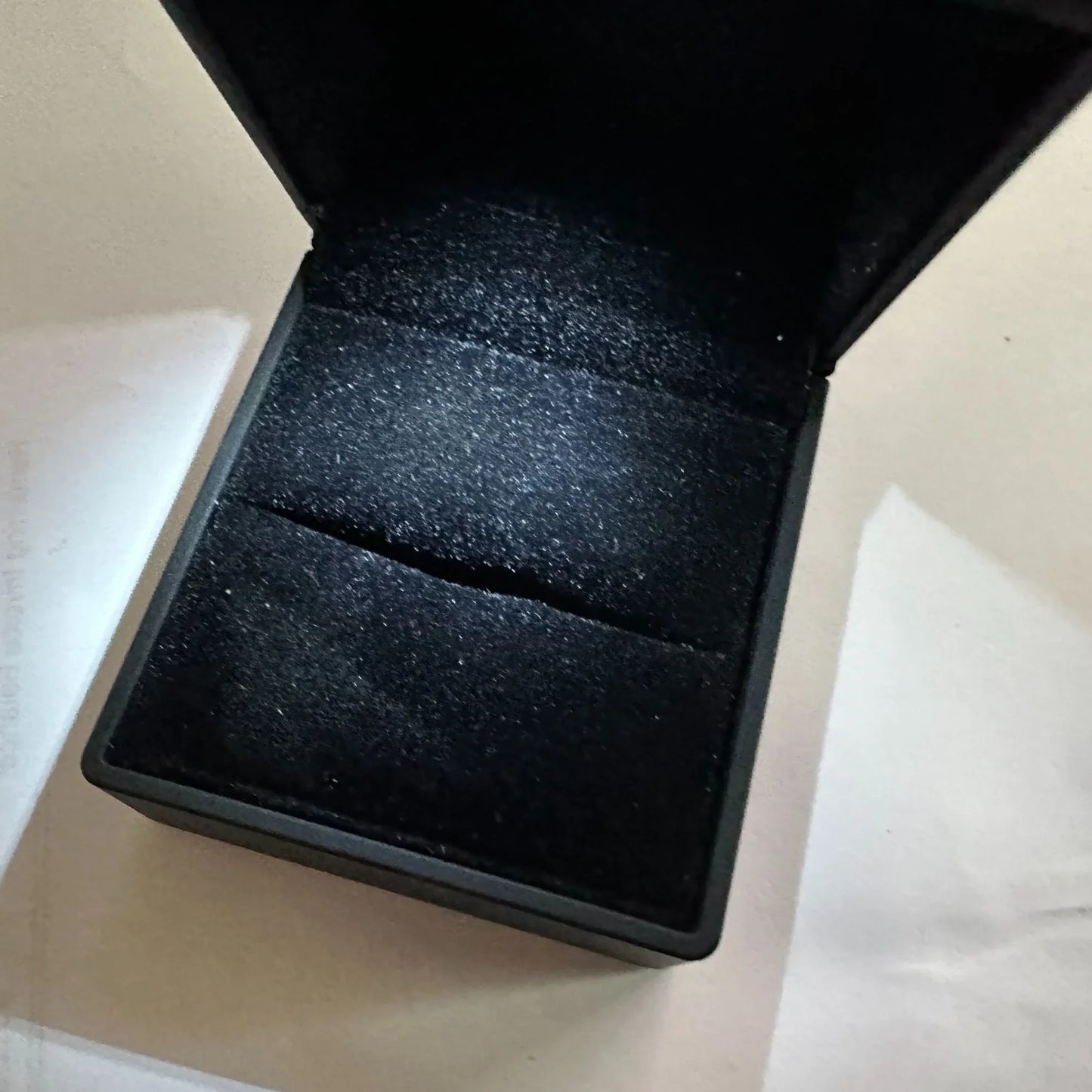 Black Ring Box with LED Light - Black Velvet interior - LED Light to showcase Ring - A+ Stuff