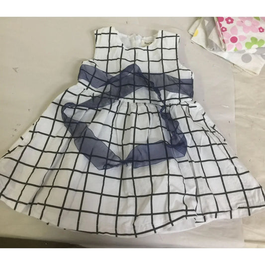 Kacakid Baby Girl Size 2T Plaid Sleeveless Dress with Ribbon Bow - White & Blue - A+ Stuff