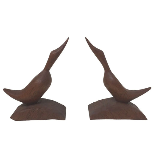 Set of Two Matching Handmade, Carved Wooden Birds Sitting -Carved on bottom "RGH" A+ Stuff A+ Stuff