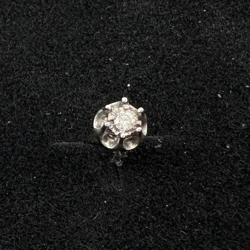 Pretty and Petite Diamond Stud Earrings Illusion Setting Center with Sterling Silver Ruffled Petal Edges - A+ Stuff