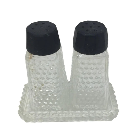 Vintage Small Pressed Glass Salt and Pepper Shaker Set with Tray - A+ Stuff