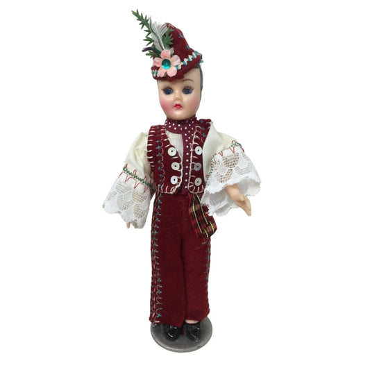 Vintage Doll/ Figurine wearing Red and White Polish Costume with Hat- Eyes Open/ Close A+ Stuff A+ Stuff