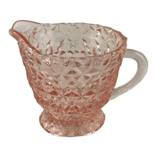 Vintage Pink Glass Creamer by Jeannette Glass - Buttons and Bows Pattern Jeannette Glass A+ Stuff