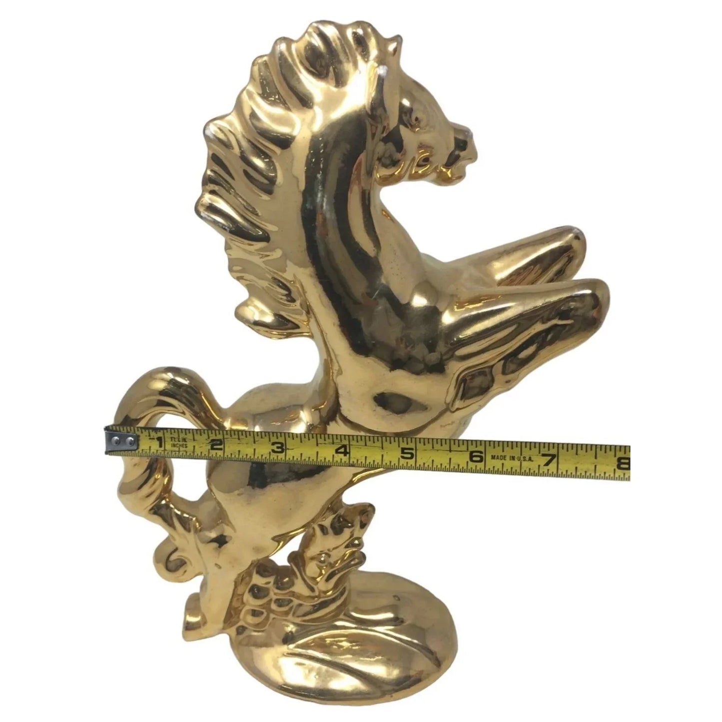 Vintage Horse Statue / FIgurine - Ceramic with Shining Gold Finish 11" Tall - Mid Century Collectible - A+ Stuff