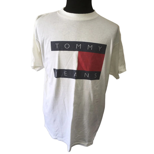 Tommy Hilfiger Mens White, Red, Blue Short Sleeved Tee Shirt Size Medium - A+ Stuff