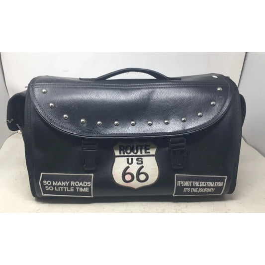 Vintage Route 66 Black Leather Motorcycle Trunk Saddle Storage Bag - A+ Stuff