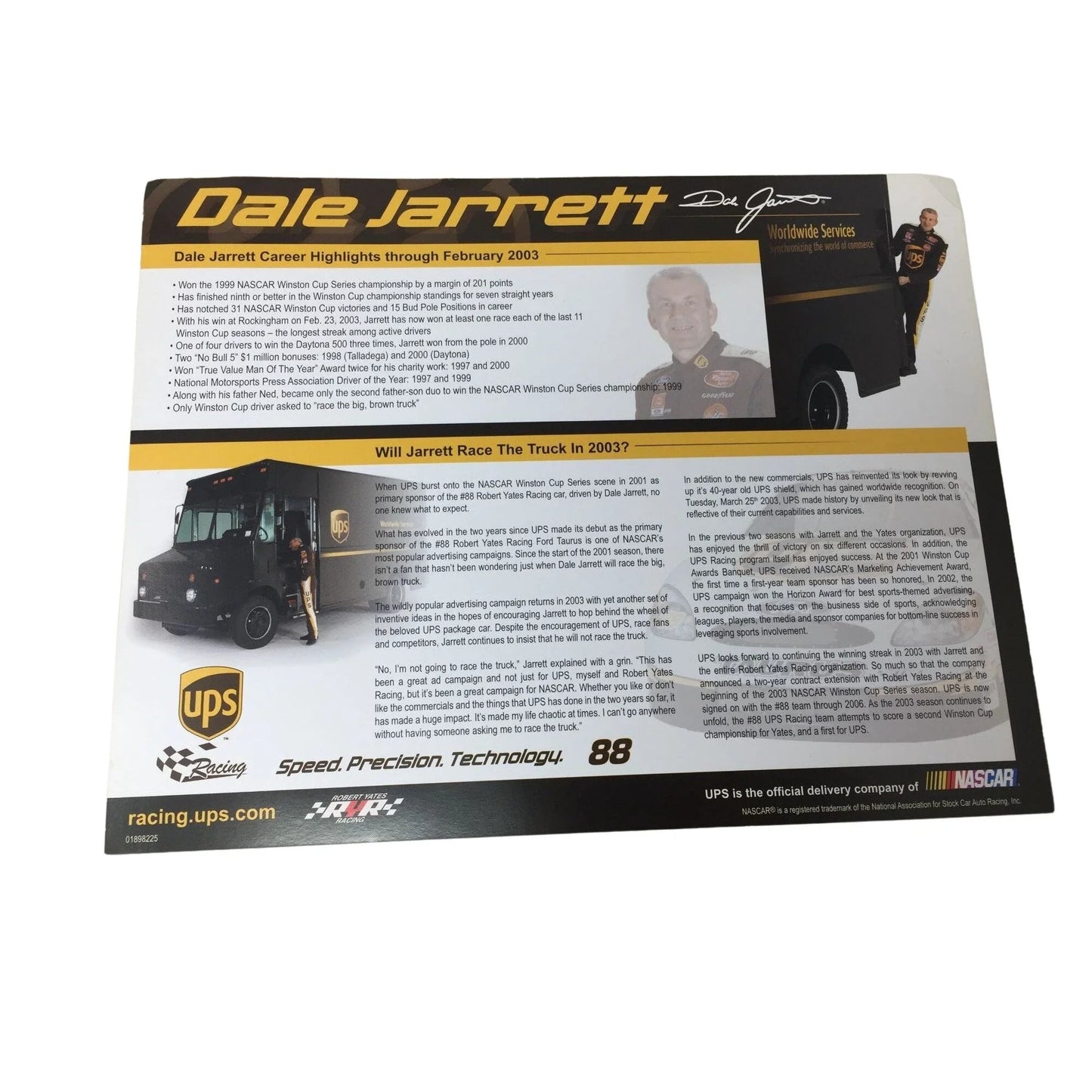 Vintage NASCAR DALE JARRETT #88 CAR UPS Poster Print Ads (2) A+ Stuff A+ Stuff